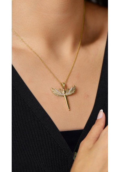 Roza Silver Zirkon Taşlı Gold Mikail Kılıcı Gümüş Kolye