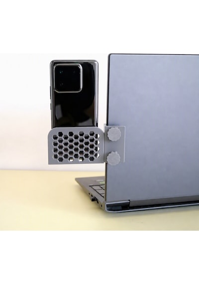 3d Baskı Monitor Telefon Tutucu - Petek Desenli Laptop Kenar Telefon Tutucu-gri Diğer