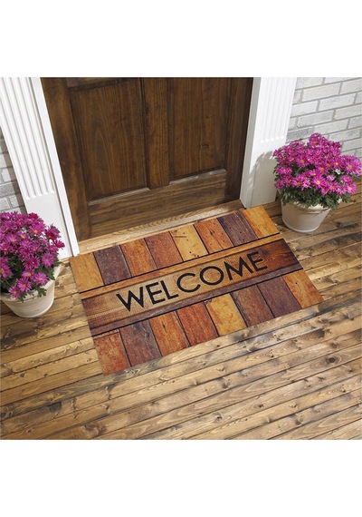 Welcome Desenli Home Yazılı Kauçuk Kapı Önü Paspası