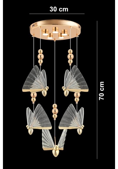 İstanbul Avize İpek 5'li Gold Ledli 3 Renk Modern Led Avize Gold