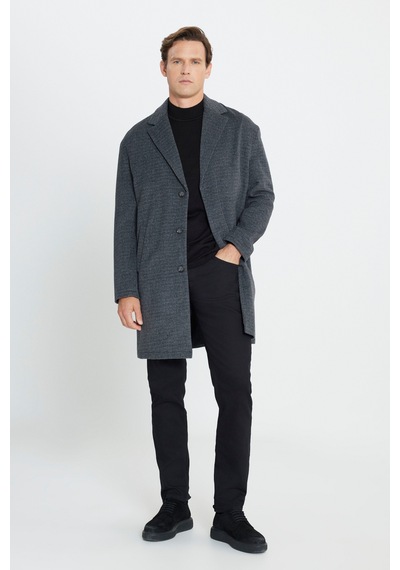 Ac&Co / Altınyıldız Classics Erkek Grı Oversize Bol Kesim Mono Yaka Desenli Kaşe Kaban Gri