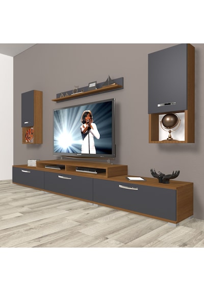 Decoraktiv Ekoflex 270da Mdf Tv Ünitesi Tv Sehpası Ceviz - Antrasit