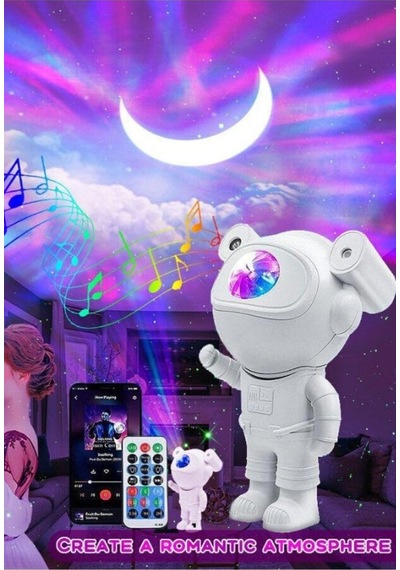 Kumandalı Gece Lambası Yeni Nesil Bluetooth Hoparlörlü Astronot Yıldız Gezegen Projektörü Büyük Boy