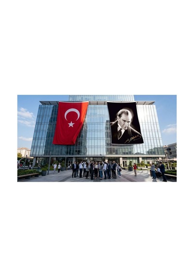 Mustafa Kemal Atatürk Altın İmzalı Poster Bayrak Ve Türk Bayrağı Premium Raşel Kumaş 2'li Set 10x15 Metre Ata42 Diğer