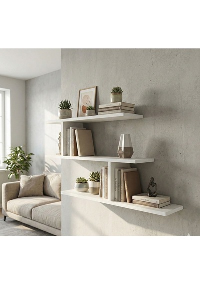3 Katlı Minimalist Dekor Raf Sistemi Beyaz