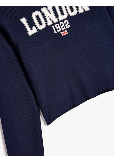 Koton Kapşonlu Sweatshirt Şehir Baskılı Şardonlu Pamuklu Lacivert 5wkg10211ak Lacivert
