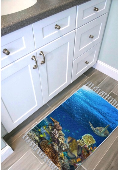 Zethome Aquarium Banyo Paspas ve Tek Kanat Duş Perdesi 1x180x200 Mavi