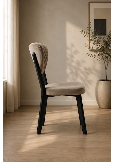 Teknor 4 Adet Elma Sandalye Modern Kadife Kapitone Sırtlı Mutfak Yemek Odası Balkon Kafe Sandalyesi 85 Cm Cappuccino