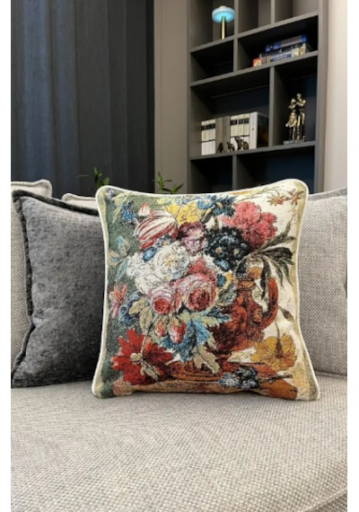 Vs-457 Jakarlı Dokuma Goblen Kırlent Kılıfı 45x45 Cm Biyeli Ve Çift Taraflı Dekoratif Yastık Çok Renkli