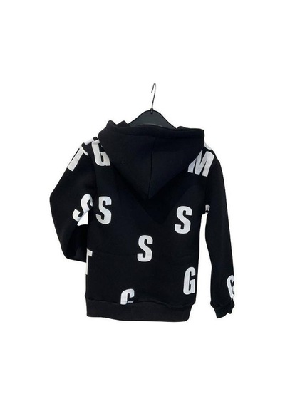 Ekkokids Çocuk Harf Baskılı Şardonlu Kapuşonlu Sweatshirt-15195 Siyah