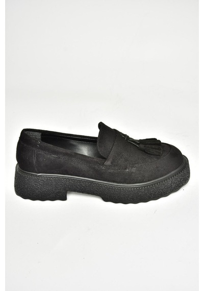 Fox Shoes T996193002 Siyah Süet Kalın Tabanlı Makosen Ayakkabı Siyah