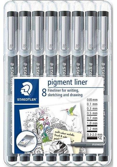 Staedtler Pigment Liner Siyah Çizim Kalemi 8Li Set