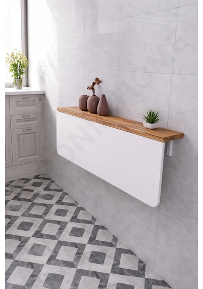 Duvara Monte Katlanır Masa & 2 Li Raf Seti Beyaz Çam 60x110 Cm Beyaz - Çam
