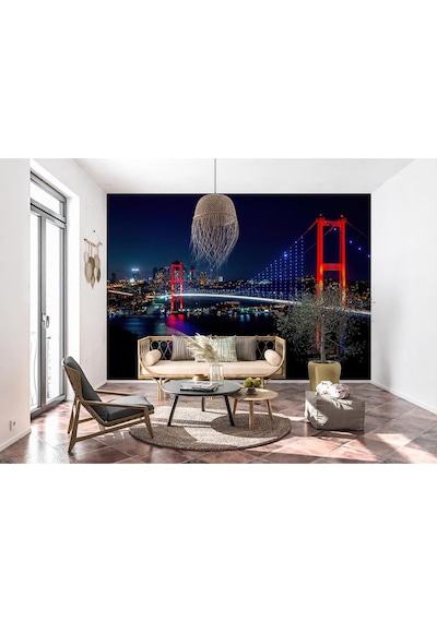 Gece İstanbul Boğazı Poster Duvar Kağıdı Renkli