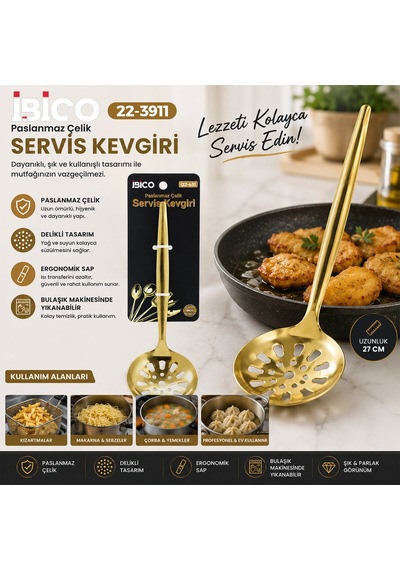 Metal Servis Kevgiri - 27 Cm - Gold Renk Diğer