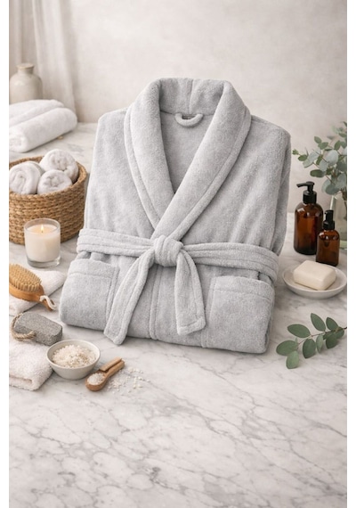Premium Pamuklu Unisex Bornoz - Yumuşak Dokulu Hızlı Kuruyan Canlı Renkli Bornoz Açık Gri