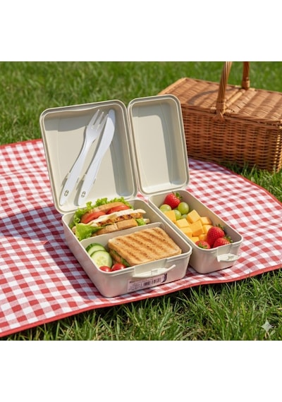Titiz Takeaway Beslenme Kabı Seti Bölmeli Lunch Box Çatal Bıçak Dahil Bpa Free Çok Renkli