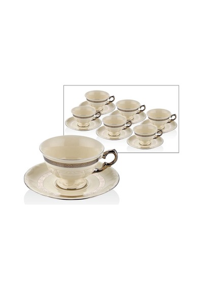 Lamedore Florid White Silver 6 'lı Tea Cups Set Çay Fincanı Krem