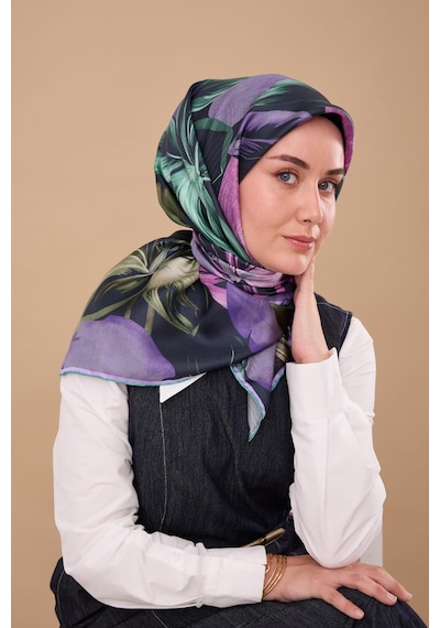 Silk Home Twill İpek Eşarp - 11480-70 Mor Yeşil Çok Renkli