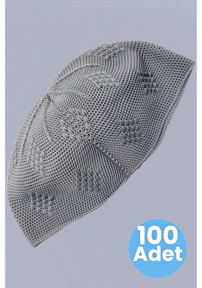 Tezzgelsin 100'lü Dokuma Örgü Desenli Takke Kaliteli Namaz Takkesi Füme
