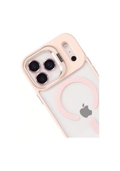 Joko Apple iPhone Uyumlu  17 Pro Uyumlu Remim Lensli Magsafe Standlı Kapak - Pembe