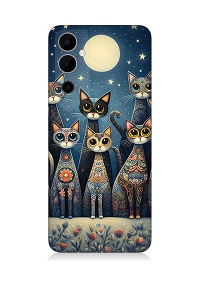 Tecno Pova Neo 2 Uyumlu Ay Altında Kedi Ailesi Desenli Silikon Kılıf Çok Renkli
