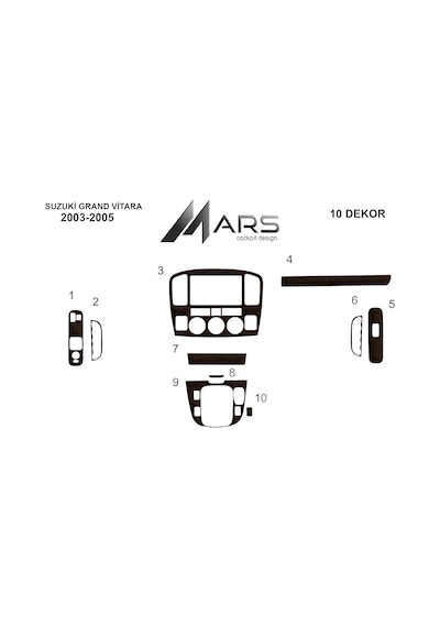 Suzuki Grand Vitara Torpido Kaplama 2003-2005 10 Parça Koyu Meşe