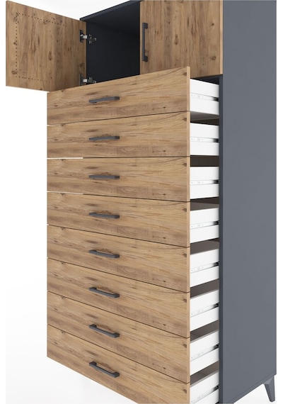 Hyperion Dolap Tek Raflı 8 Çekmeceli 2 Kapaklı 88x44x182 Antr... Antrasit