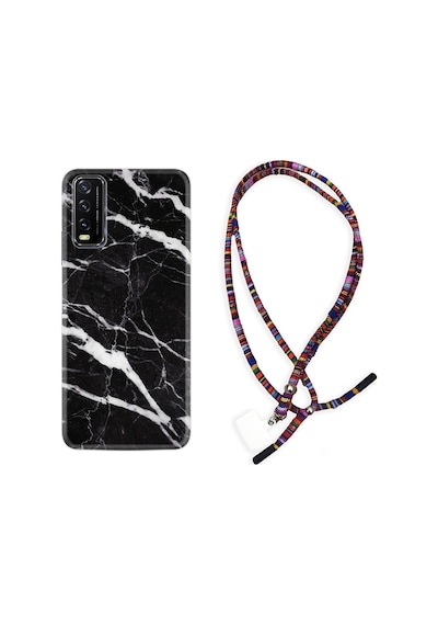 Vivo Y20S Kılıf Rasta Boyun Askılı Siyah Şerit Mermer 1318