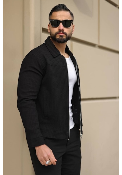 Premium Dokulu Kumaş Mevsimlik Ceket Siyah