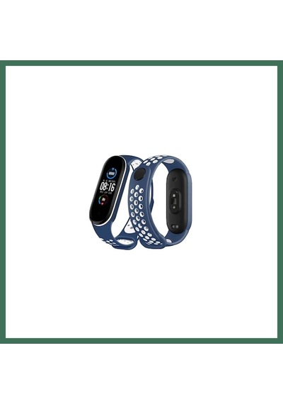 En-cag Mi Band 6 Uyumlu Spor Delikli Kordon - Lacivert-beyaz Bss