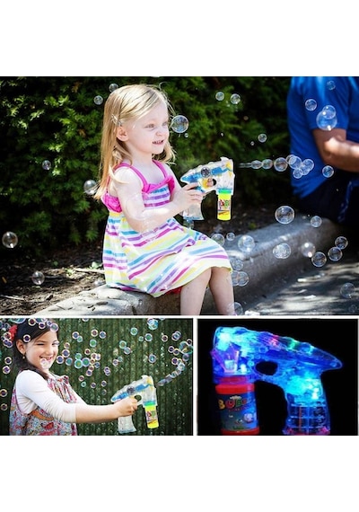 Yılbaşı Hediyeleri Renkli Işıklı Köpük Tabancası Bubbles Gun Baloncuk Tabancası + 2 Özel Yedek Köpük 1.kalite