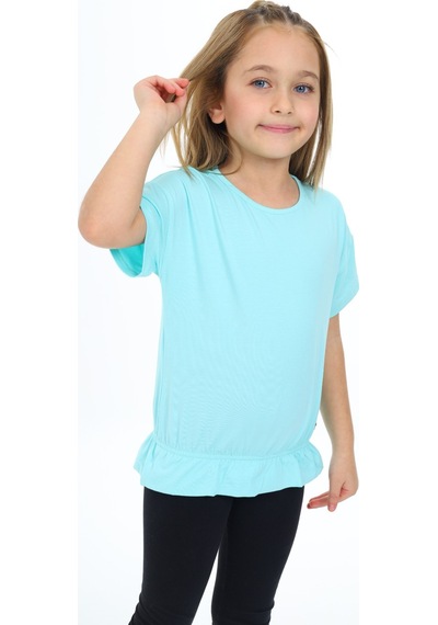 Toontoy Kids Toontoy Kız Çocuk Bisiklet Yaka Kısa Kollu Lastikli Tişört Mint Yeşili