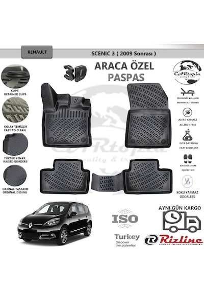 Renault Scenic / 2009 Sonrası / Siyah / Rizline Paspas
