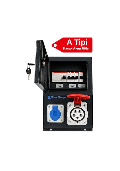 Ever Charger Trifaz Elektrikli Araç Kombibox Metal, A Tipi Kaçak Akım Röleli Ve Sigortalı 22 KW