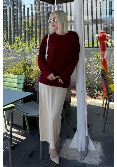 Madmext Bordo Bisiklet Yaka Kadın Buklet Kazak Mg2480 Bordo