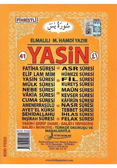41 Yasin Türkçe Okunuşu Ve Manalarıyla Fihristli Cep Boy