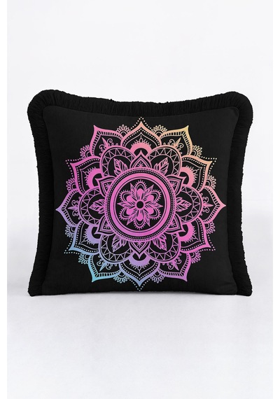 Modern Mandala Sanatı Saçaklı Yastık Kılıfı - Pastel Geçişli Bohem Siyah Püsküllü Kırlent Kılıfı Gün Doğumu Lila Modern Mandala Sanatı Saçaklı Yastık Kılıfı - Pastel Geçişli Bohem Siyah Püsküllü Kırlent Kılıfı Gün Doğumu Lila