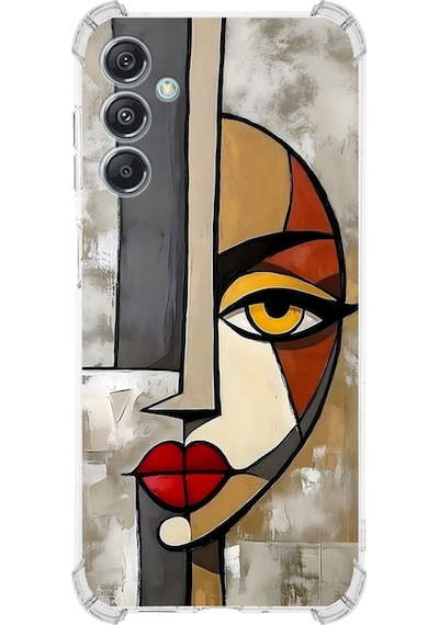 Samsung Uyumlu Galaxy M34 İle Köşe Korumalı Kılıf Metamorfoz Çözmleme Tasarımlı Uv Baskılı Şeffaf