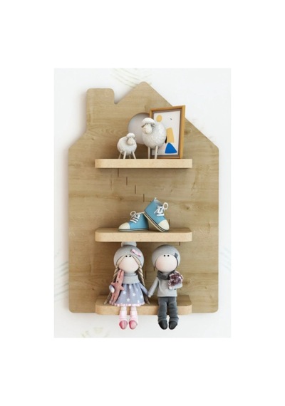 Ev Şeklinde Ahşap Dekoratif Duvar Rafı 51x33 Cm Kahverengi