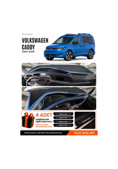 Volkswagen Caddy 2022-2026 Uyumlu Torpido Örtüsü, Torpido Kılıfı - Siyah Mavi
