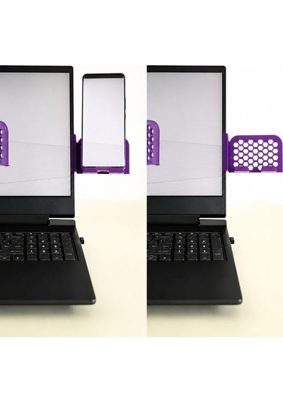 3d Baskı Monitor Telefon Tutucu - Petek Desenli Laptop Kenar Telefon Tutucu-mor