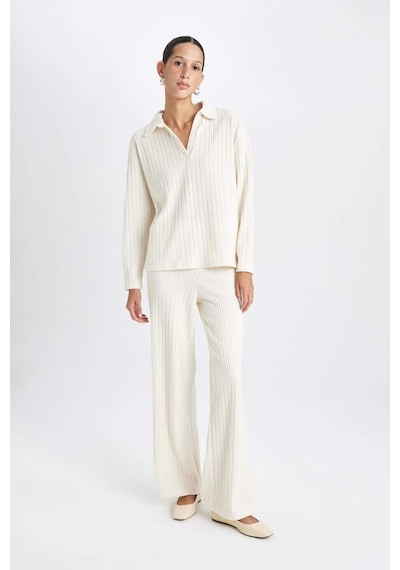 Defacto Wide Leg Eşofman Altı Normal Bel Fitilli Kaşkorse Kumaş Basıc B2405AX24AU Bej