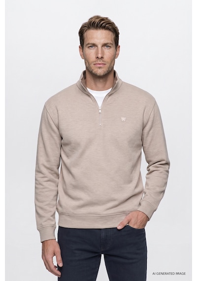 Wrangler Pamuklu Selanik Regular Fit Fermuarlı Erkek Sweatshirt W2620081500 Bej