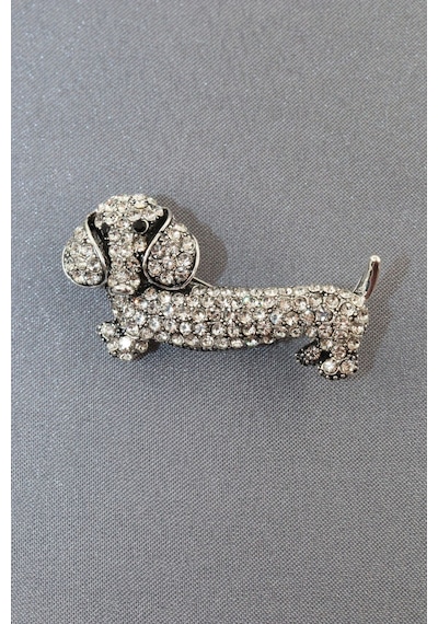 Dakhund Köpeği Broş. Yaka Iğnesi Broş. Taşlı Tasarım Broş. Kadın Broş. Erkek Broş. Broş. Unisex Gümüş