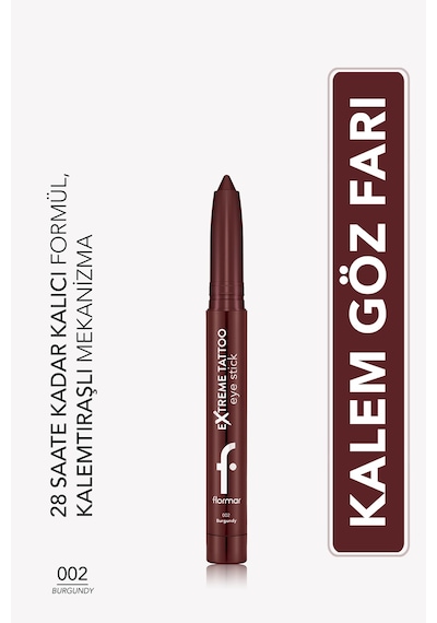 Flormar Extreme Tattoo Mat & Işıltılı Asansörlü Kalemtıraşlı Jel Göz Kalemi & Far Stick 8682536118972 002burgundy