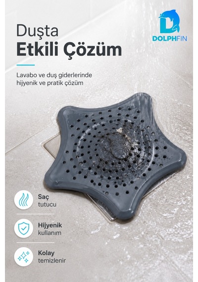 Yıldız Şekilli Lavabo Gider Süzgeci Saç Ve Atık Tutucu Gri