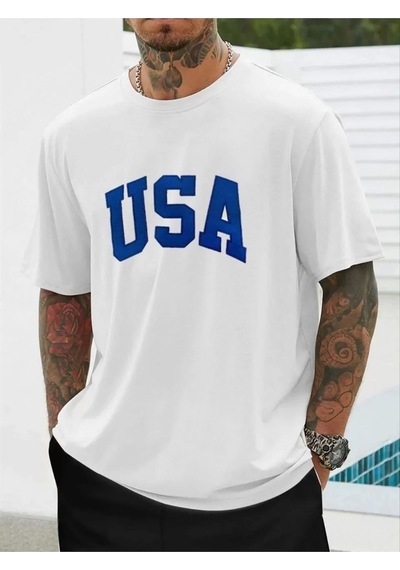 Erkek Baskılı Oversize T-shirt - Beyaz