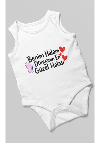 Morivokids Benim Halam Dünyanın En Güzel Halası Sıfır Kol Bebek Zıbını %100 Pamuk Beyaz