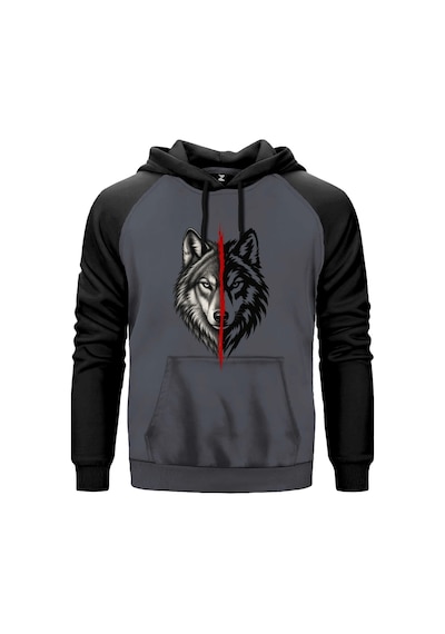 Gece Gündüz Bozkurt Gri Renk Reglan Kol Sweatshirt Kapşonlu
